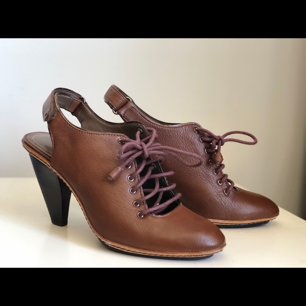 DKNY Courtney Sling brown leather laced heels